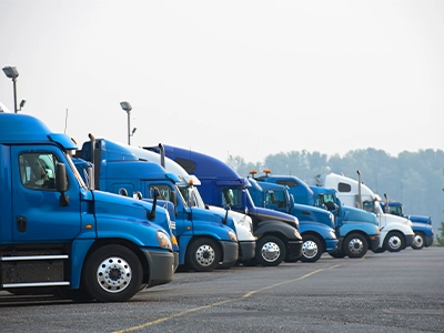 Parked Fleet of Semi trucks