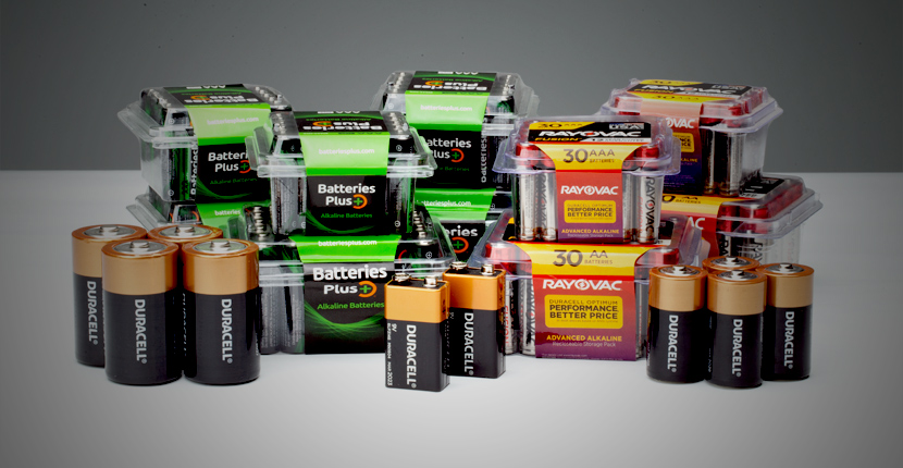 Collection of different size alkaline batteries