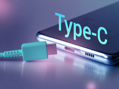 Phone with a USB-C port and a charge cable