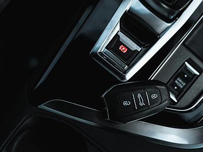 Key fob sitting on a center console