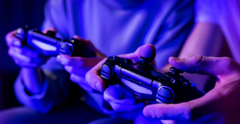People playing a game using controllers