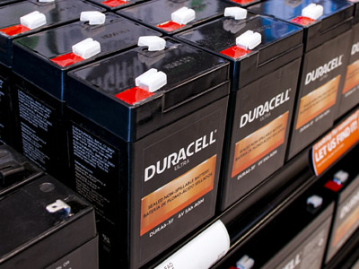 Shelves of SLA batteries