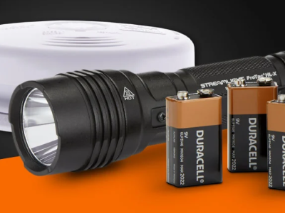 Smoke detector, flashlight and batteries