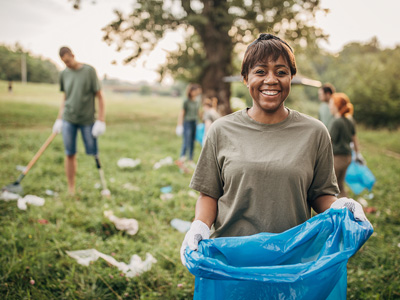 volunteers picking up trash